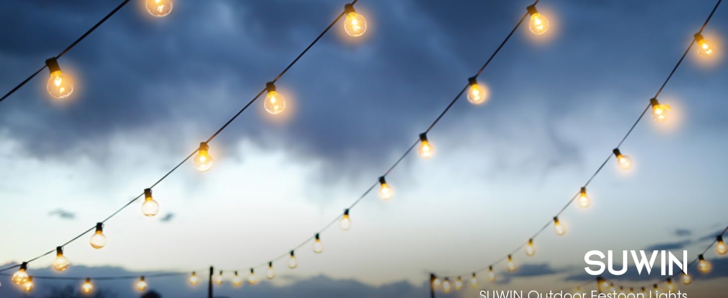 Ланцюжок гірлянд з лампочками 30м, 50+2 LED, IP45, тепле світло для саду, тераси, святкування