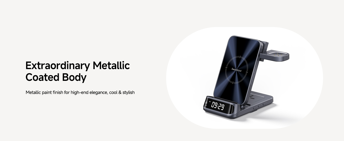 Бездротовий зарядний пристрій 3-в-1 для Fitbit, iPhone, Samsung, AirPods, SwanScout 708FB (без адаптера)