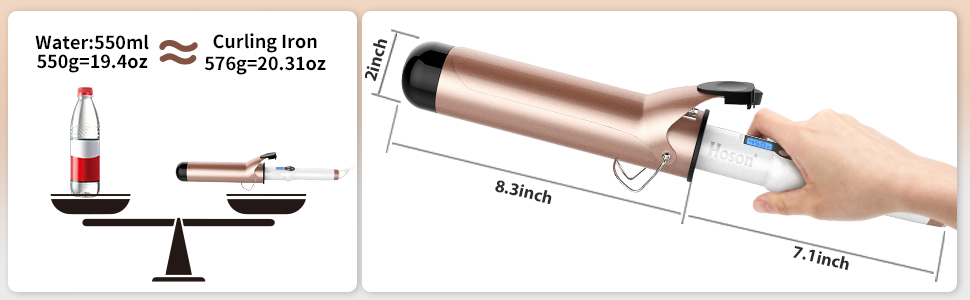 Hoson 50mm Локкенстаб Pro Curl: Керамічний локкенстаб з турмаліном, LCD дисплей, 9 температурних режимів, рукавичка в комплекті