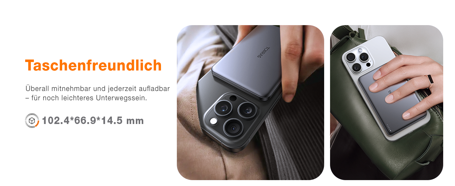 Портативний зарядний пристрій TORRAS MiniMag 10000mAh з MagSafe для iPhone 17 Pro Max, AirPods, iPhone Air 12-16, швидка зарядка, бездротовий, USB-C, сірий титан, 10000 mAh