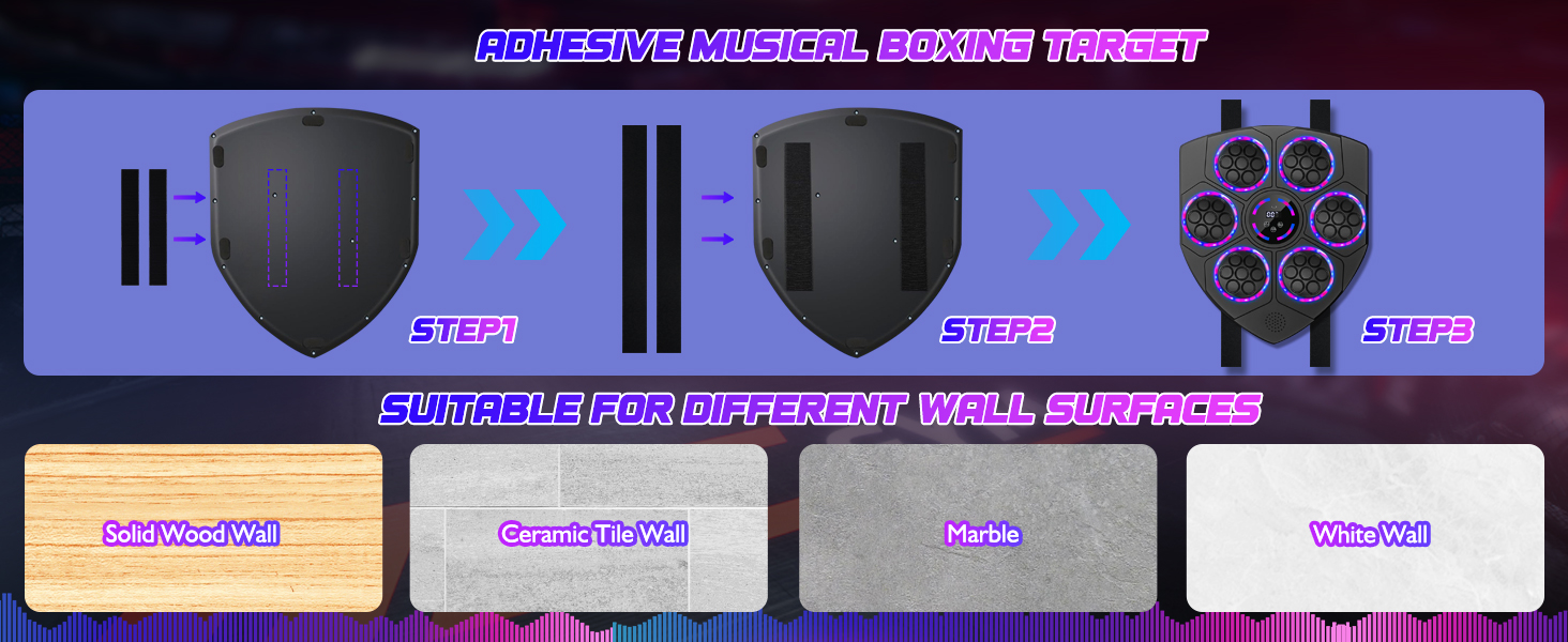 Музична боксерська машина Joellfuner з LED-підсвічуванням, 9 швидкостей, 5 рівнів гучності, режим підрахунку ударів, настінна ціль для тренувань у домашньому фітнес-залі