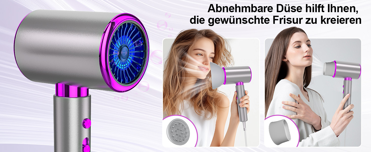 Фен іонний 2000W з 3 температурами та 2 швидкостями, гарячі/холодні кнопки, дифузор та вентиляційні отвори, портативний