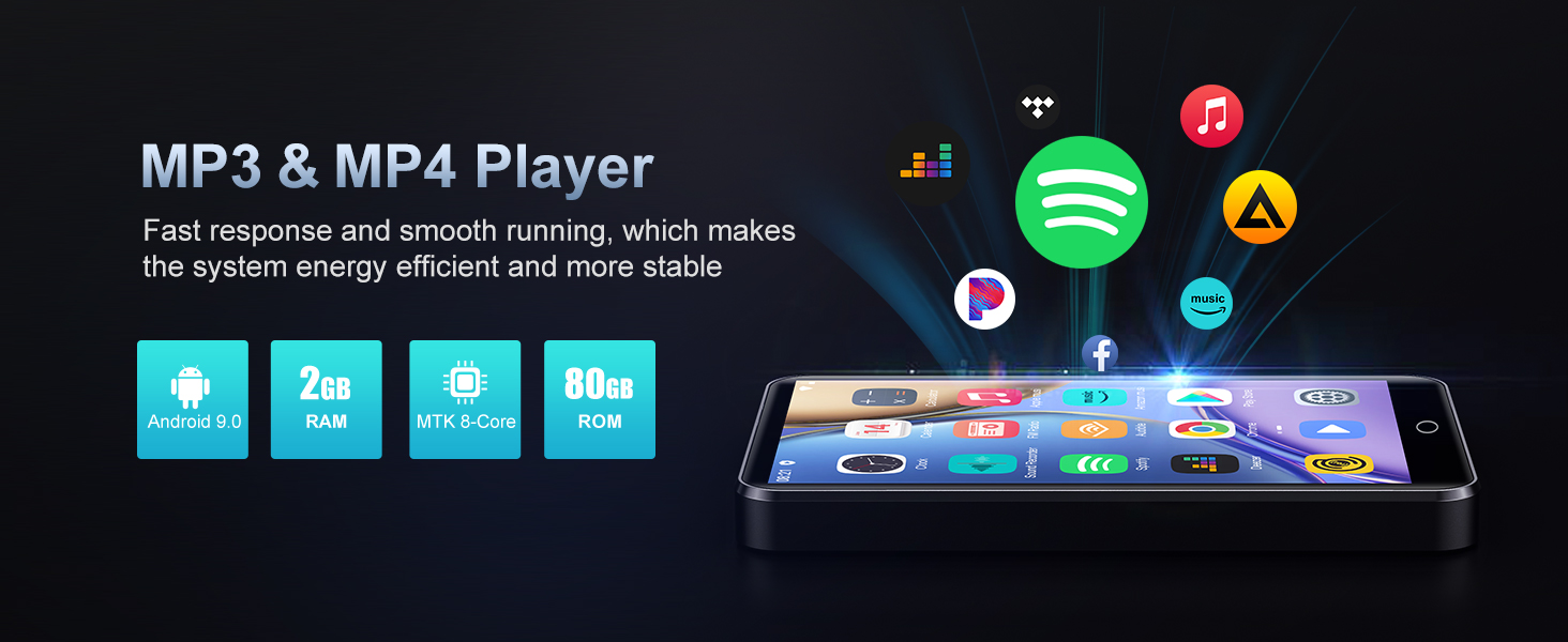 MP3 плеєр Oilsky 80GB з Bluetooth, WiFi та Android 9.0, 4