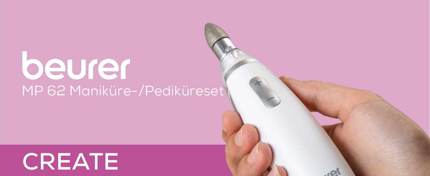 Набір для манікюру та педикюру Beurer MP 62: електрична пилка, 10 насадок, LED, регулювання швидкості, сумка, білий