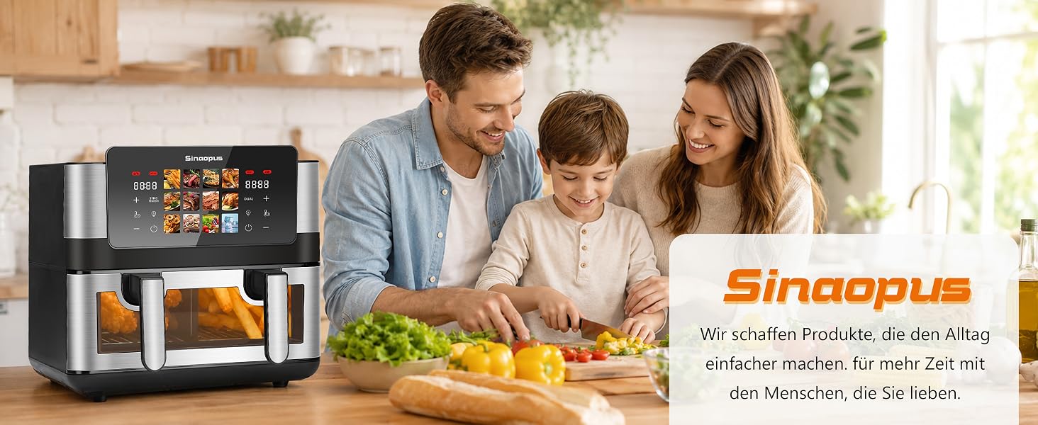 Аерофритюрниця Air Fryer 9L 2000W з двома камерами та холодними ручками, чорна (модель 905a)