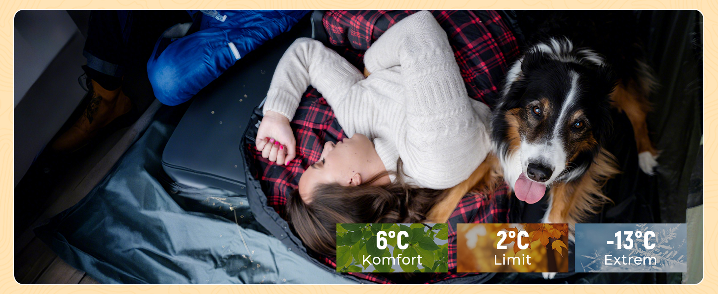 Сплячий мішок KingCamp XXL з бавовни фланелі для дорослих, великого розміру, теплий, зимовий, для кемпінгу, подорожей та активностей на відкритому повітрі, 4-сезонний, 220x100 см, класичний чорний