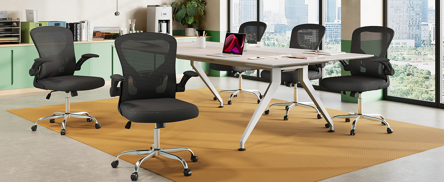 Офісний стіл DEVAISE: ергономічне крісло з регульованою поперековою підтримкою та відкидними підлокітниками, регульована висота, до 136 кг, для офісу (Чорний, без підголівника)