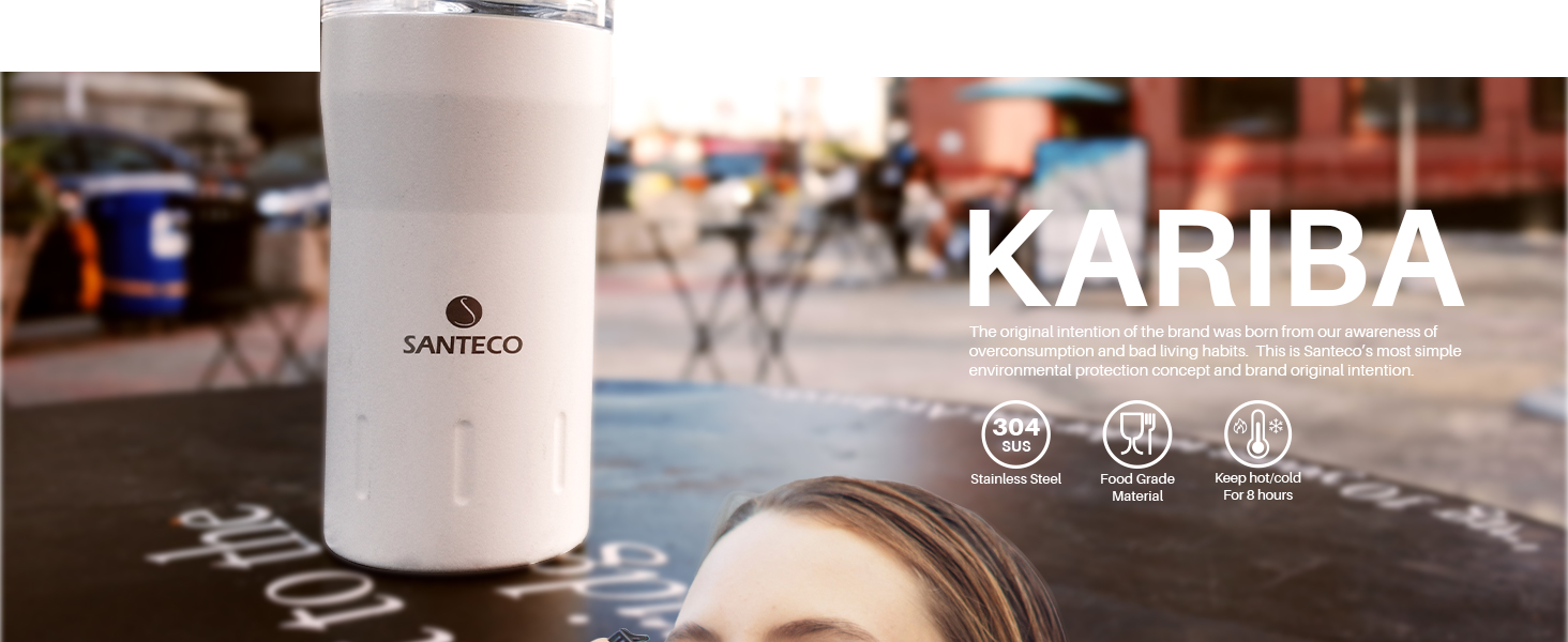 Термокружка SANTECO 350 мл з нержавіючої сталі 18/8, подвійні стінки, ізольована, з кришкою, не містить BPA, темно-зелена