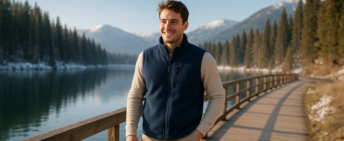 Обогревна жилетка для чоловіків SZNX з Powerbank – флісова жилетка з 6 зонами обігріву, USB акумулятор, 3 режими температури, зимова жилетка, колір: синій