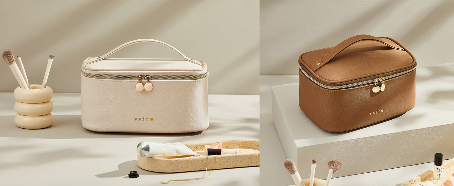 Велика косметичка для жінок: водонепроникна дорожня косметичка з відділеннями (Бежевий)