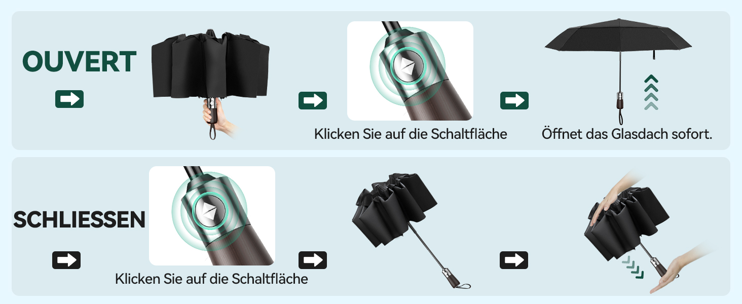 TECKNET Парасолька автоматична, чорна, штормостійка, легка у використанні