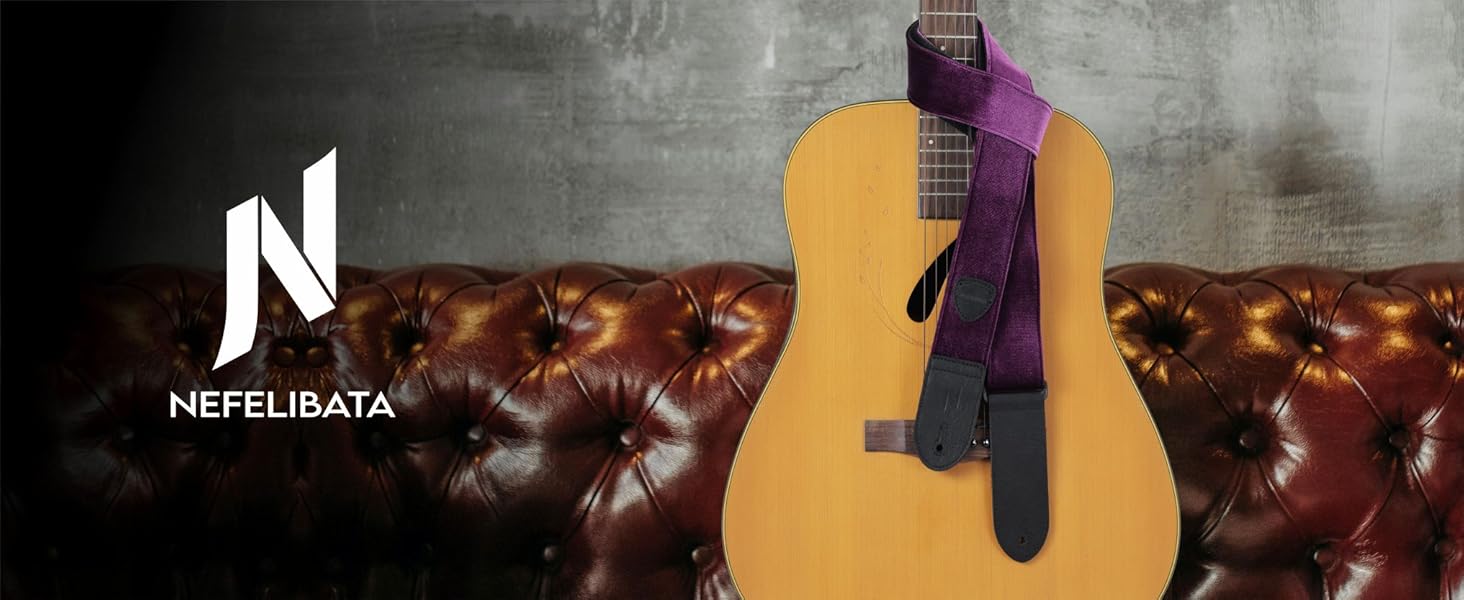 Гітарний ремінь Nefelibata з повного нубуку, вінтажний велюровий ремінь, безкоштовний бонус: 4 медіатори + фіксатори ремінця + кнопка для ремінця, подарунок для бас-гітари, електро- та акустичної гітари (Чарівний фіолетовий, вінтажний сірий)