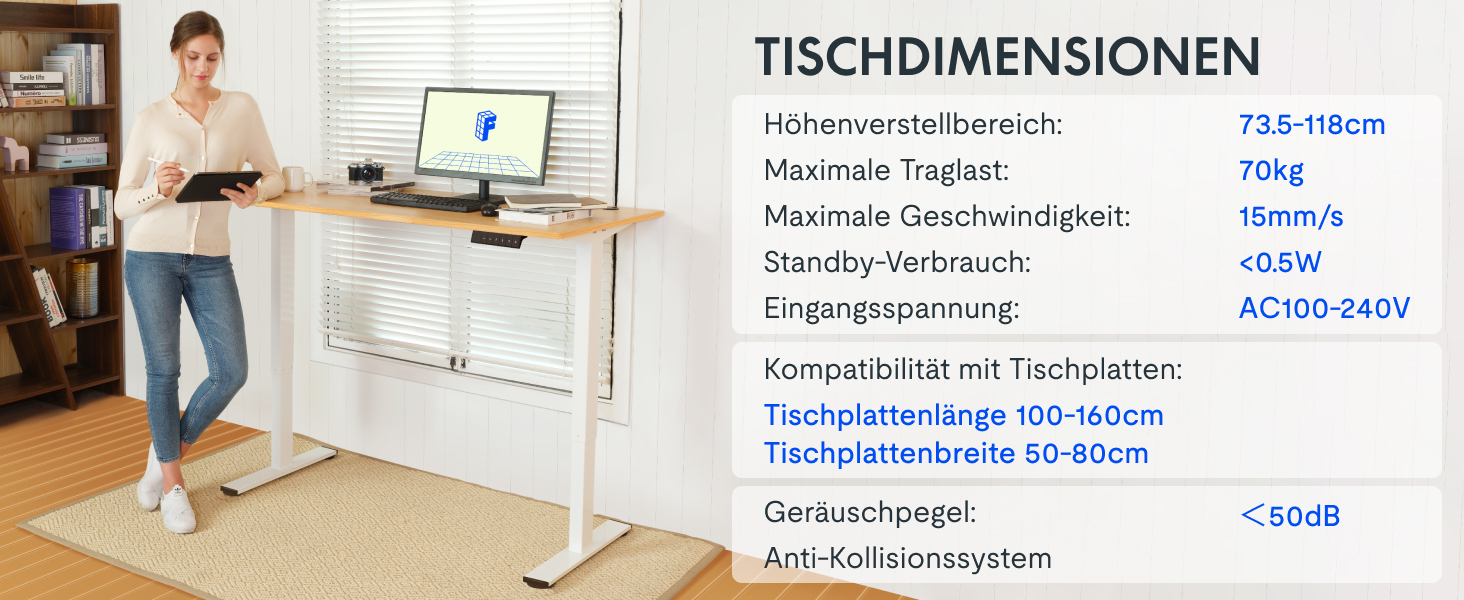 Регульований за висотою стіл FlexiSpot Basic – з органайзером для кабелів, гачками та суцільною стільницею. Ергономічний стіл для дому та офісу (120x60 см, горіх)