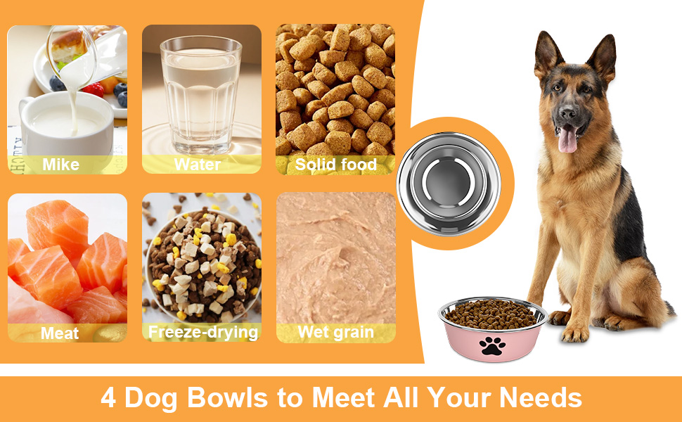 Набір з 4 мисок для собак з нержавіючої сталі з неслизьким силіконовим дном, 900 мл, для корму та води (зелений, сірий, блакитний, рожевий)