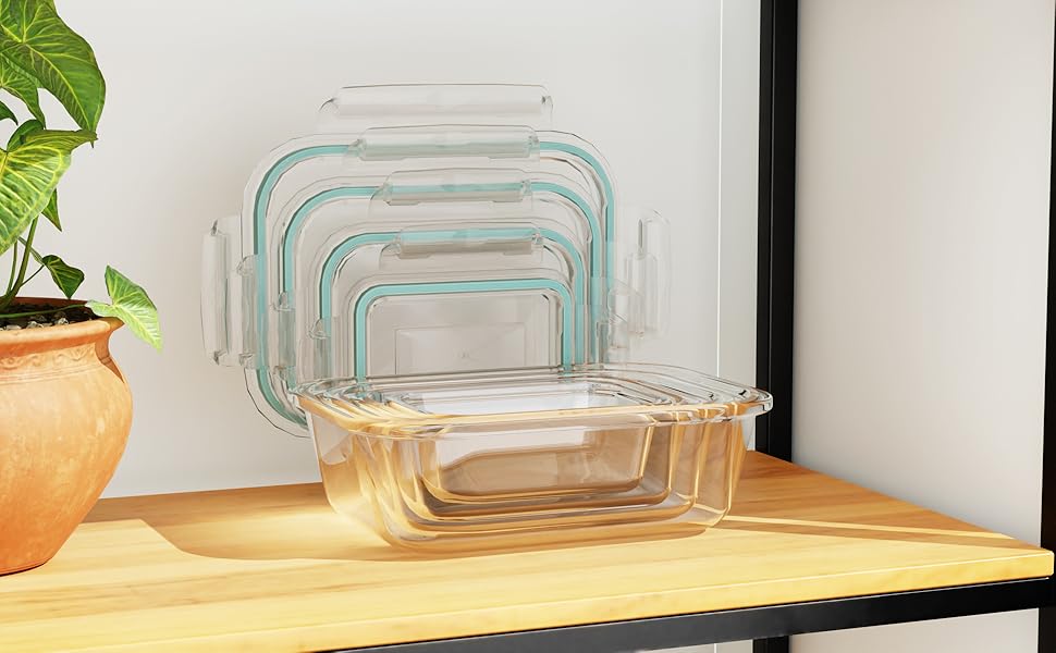 Набір контейнерів для зберігання Borosilikatglas 4 шт. 1040/640/370/180 мл - Герметичні, скляні, для холодильника, морозильника та мікрохвильовки