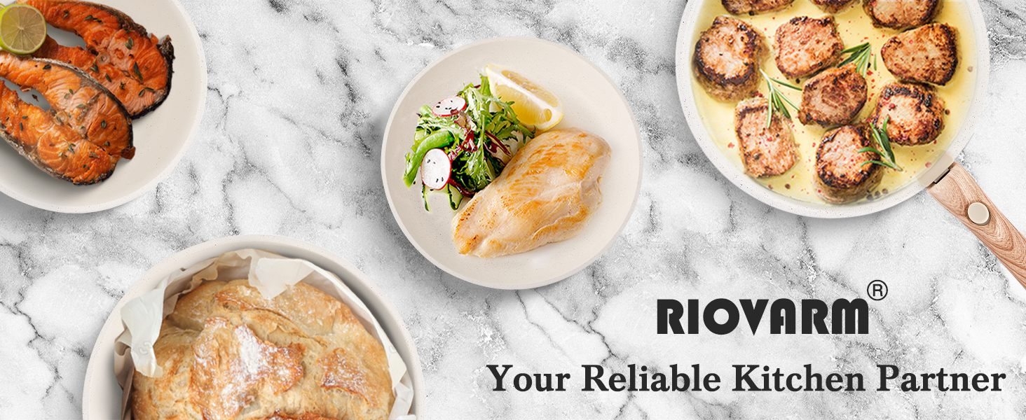 Набір посуду RIOVARM з індукційним дном: каструлі та сковороди з антипригарним гранітним покриттям та знімними ручками, кришки з силікону, бежевий колір