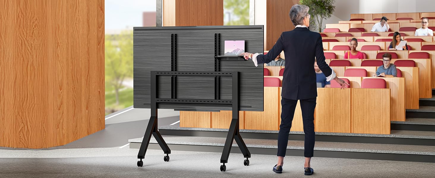 ONKRON Mobile TV Stand for 70-110 inch TVs - Height Adjustable Rolling TV Stand with Shelf, VESA 1000x800, Up to 120.5 lbs, Black