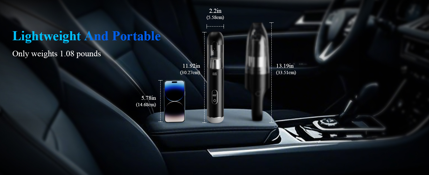 Портативний бездротовий пилосос Minthouz 20 KPa з LED-підсвічуванням, швидка зарядка QC 3.0, для авто, дому та офісу