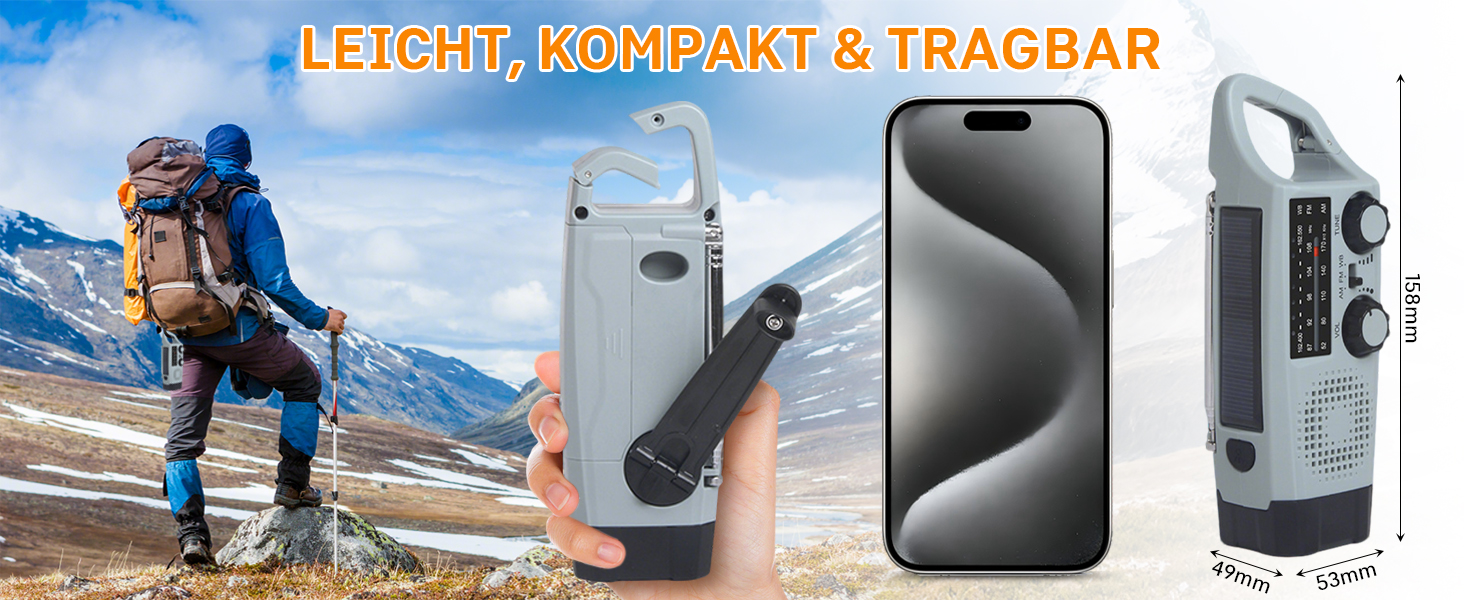 Радіо Kurbel з ручним заводом та сонячною панеллю, AM/FM/SW, 2000mAh, з SOS сигналом та ліхтариком - аварійне радіо для кемпінгу