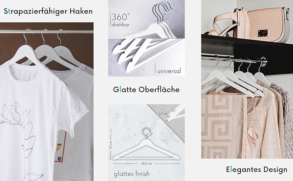 Плечики для одягу OGIVO з дерева, набір з 100 шт. – поворотний гачок 360°, вирізи на плечах, натуральне дерево (бук, береза, сосна, верба)