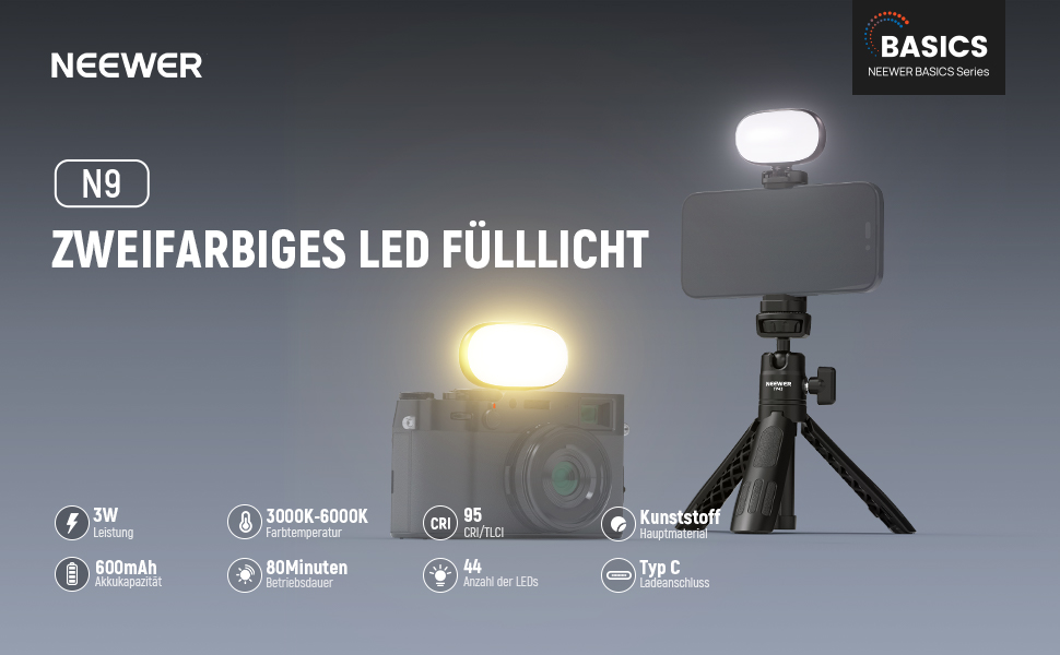 NEEWER BL120B LED світло для селфі та татуювань, сумісне з iPhone, з кліпсою, CPL фільтром, штативом та тримачем для телефону, BL120B (N9)