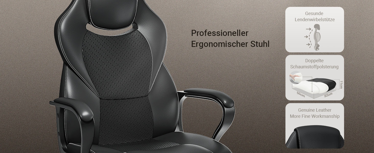 Офісне крісло BASETBL для офісу та дому, чорне, 150 кг, ергономічне, з PU шкіри, поворотне, з м'якими підлокітниками, функція гойдання