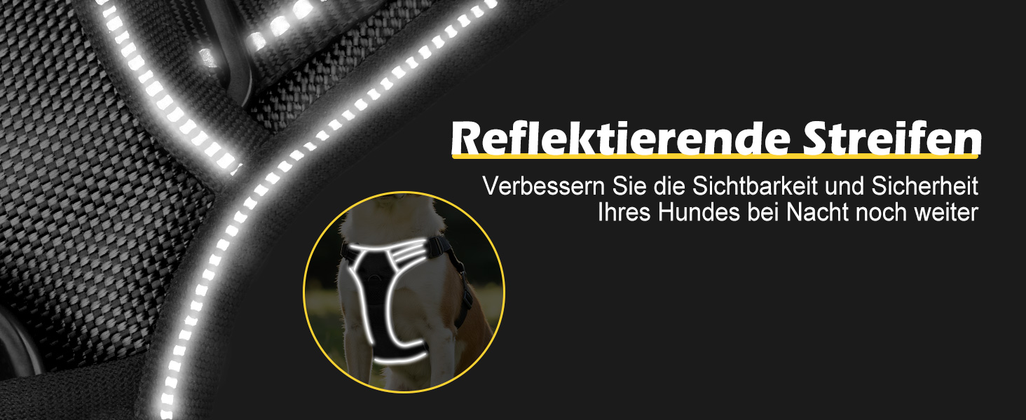 Світловідбиваючий нашийник для собак Joytale з LED, перезаряджуваний, для середніх собак, не тягне, з ручкою, регульований, для нічних прогулянок, чорно-синій, M (1 шт.)