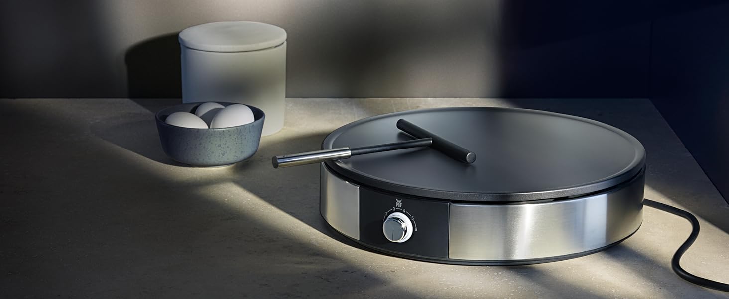 Електрична млинниця WMF Lono 1600 Вт, антипригарна, 33 см, для млинців і крепів, з лопаткою та розподілювачем тіста