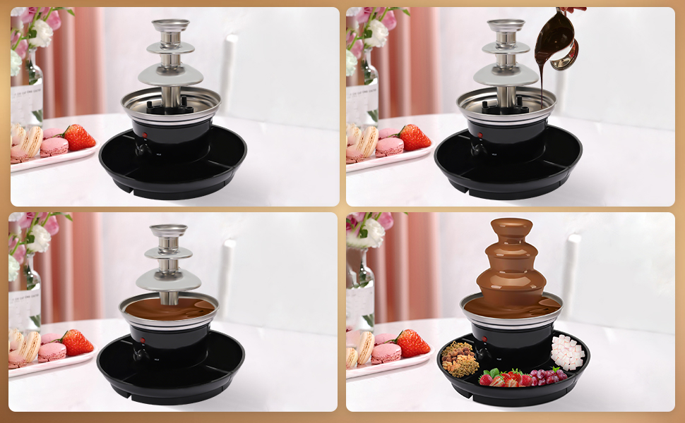 Електричний шоколадний фонтан на 3 яруси з функцією плавлення, 40W, ємність 0.45 кг, з нержавіючої сталі, для вечірок, днів народжень, весіль