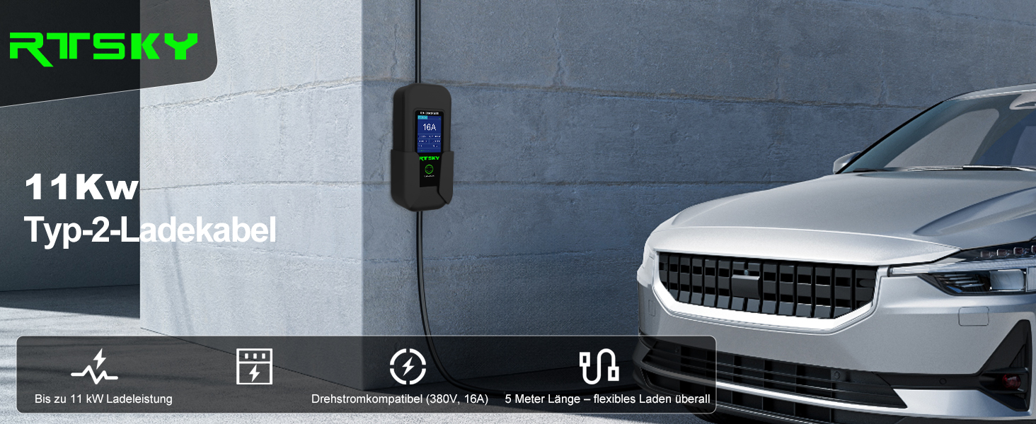 Мобільна зарядка для електромобіля 7 кВт, кабель CEE 32A, Type 2, 5м, 8-32A, з цифровим дисплеєм