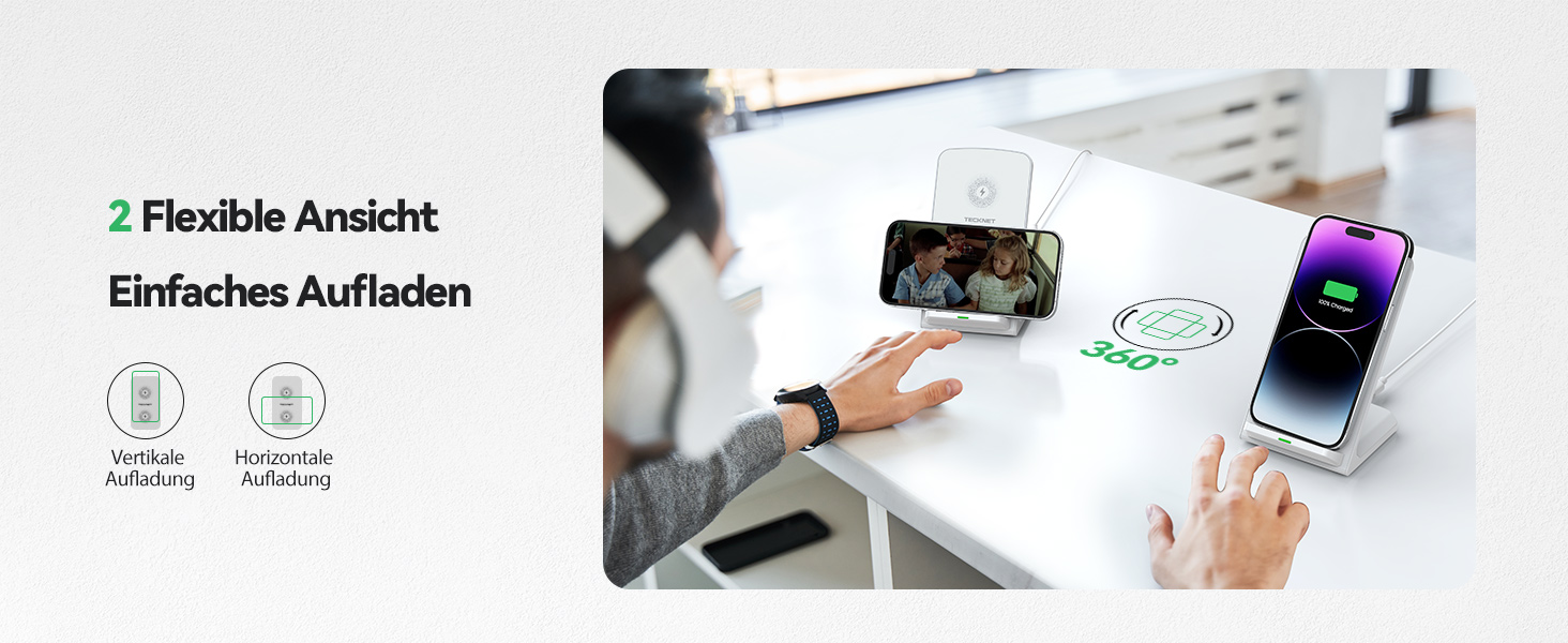 Бездротовий зарядний пристрій TECKNET, складна індукційна станція, швидка зарядка для iPhone 17/16/15/14/13/12/11/Pro Max, Apple Watch Ultra/11-3/SE, AirPods Pro 3-2/4-2, білий