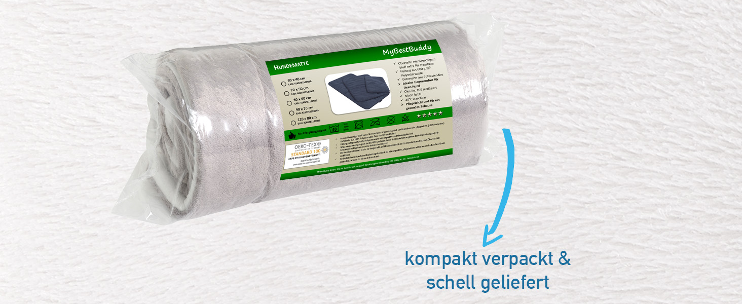 Килимок для собак сірий Basic 90x70 см L з м'якої тканини для тварин - 40°C, гіпоалергенний (100% поліестер) - подушка/ліжко для великих собак, 90 x 70 см