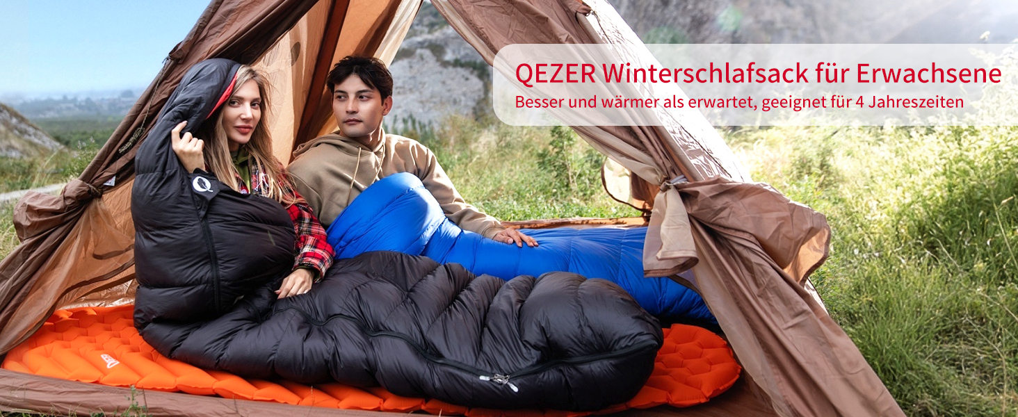 Сплячий мішок QEZER зимовий для активного відпочинку, -8°C до -23°C, для кемпінгу, трекінгу та піших прогулянок, чорний