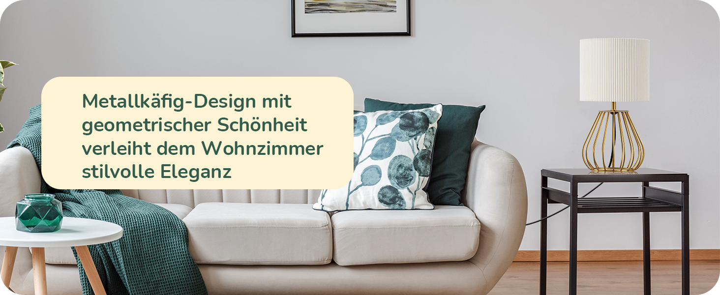 EDISHINE Настільна лампа, сучасний індустріальний дизайн, цоколь E14, вінтажна, для спальні та вітальні, бежево-чорна (кремово-білий плісе + золото)