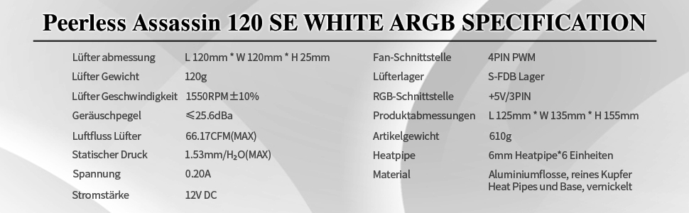 Thermalright Peerless Assassin 120 SE ARGB: Повітряний кулер для CPU з RGB підсвічуванням, 6 heatpipes, 120mm вентилятор, підтримка AMD AM4/AM5 та Intel 1700/1150/1151/1200