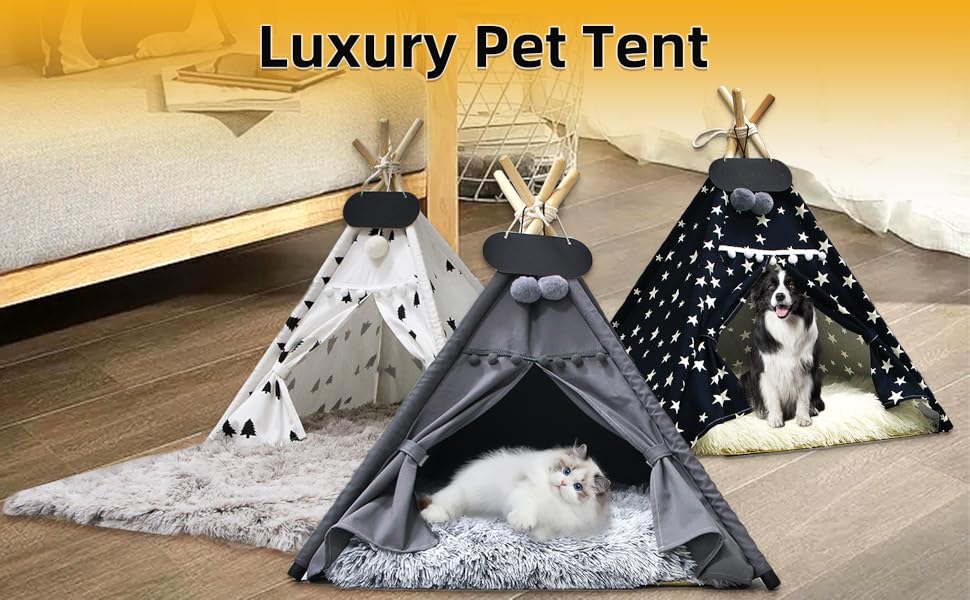 Зручне собаче намет Tipi з плюшевим матрацом, 50x50x60 см, темно-сірий