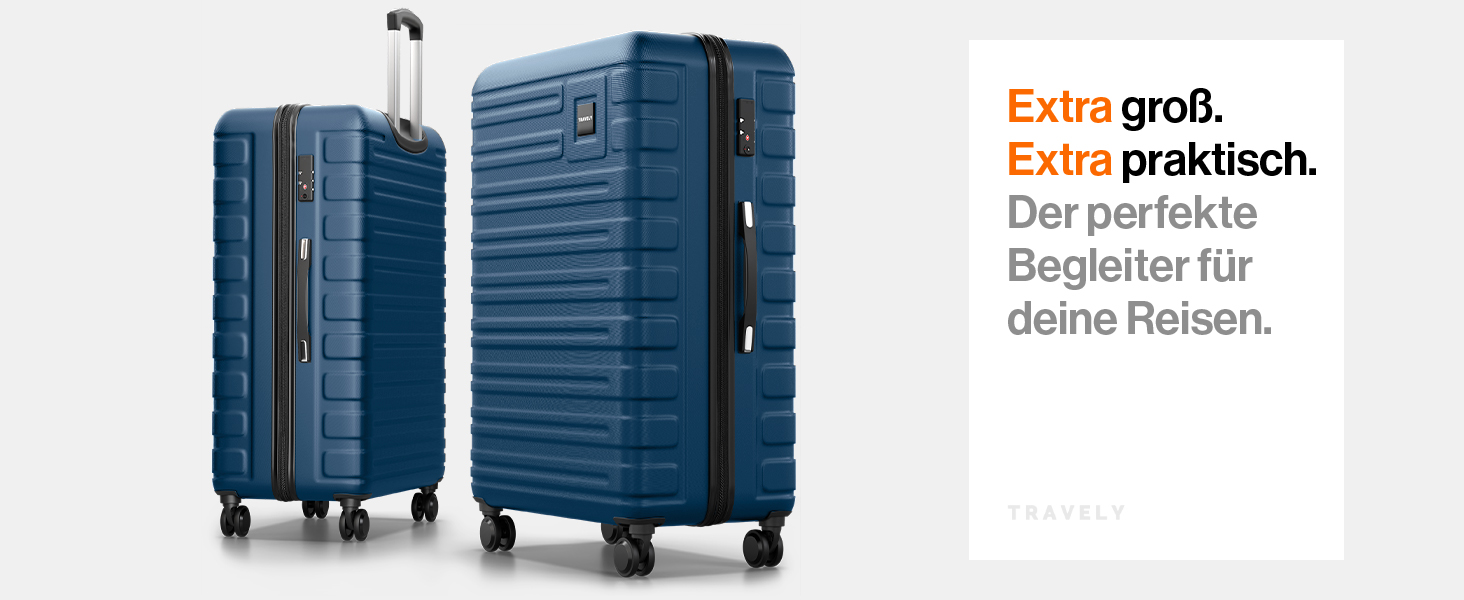 Чемодан Travely з полікарбонату, 77 см, XL, 100 л, з TSA замком, блакитний