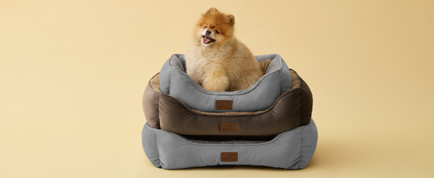 Кішечка ліжко BEDSURE велике, миється - 63.5x53см, неслизьке, для собак та кішок, квадратна корзина з м'яким бордюром, сіре, 63.5 x 53 см (Д x Ш)