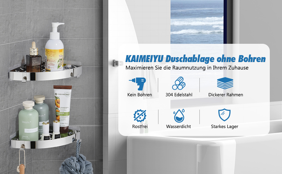 Підставка для душу без свердління, полиця для душу з нержавіючої сталі, кутовий органайзер для ванної кімнати, 2 шт, срібло
