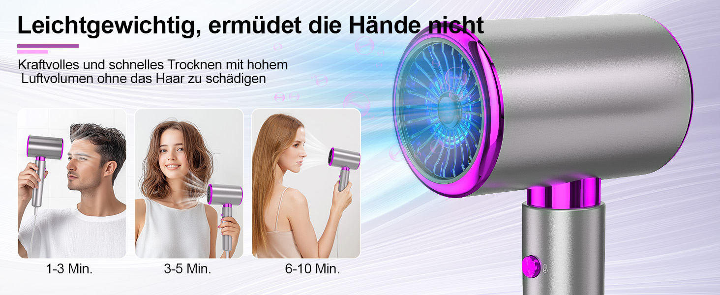 Фен іонний 2000W з 3 температурами та 2 швидкостями, гарячі/холодні кнопки, дифузор та вентиляційні отвори, портативний