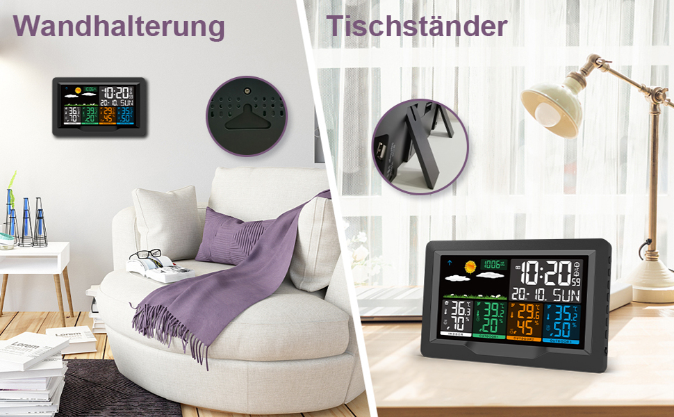 Jelly Weather Station Radio with 3 Outdoor Sensors, Color Display, Radio Weather Stations Indoor Thermometer Hygrometer Outdoor Thermometer Station, Radio Weather Station with Weather Forecast, Temperature, Humidity