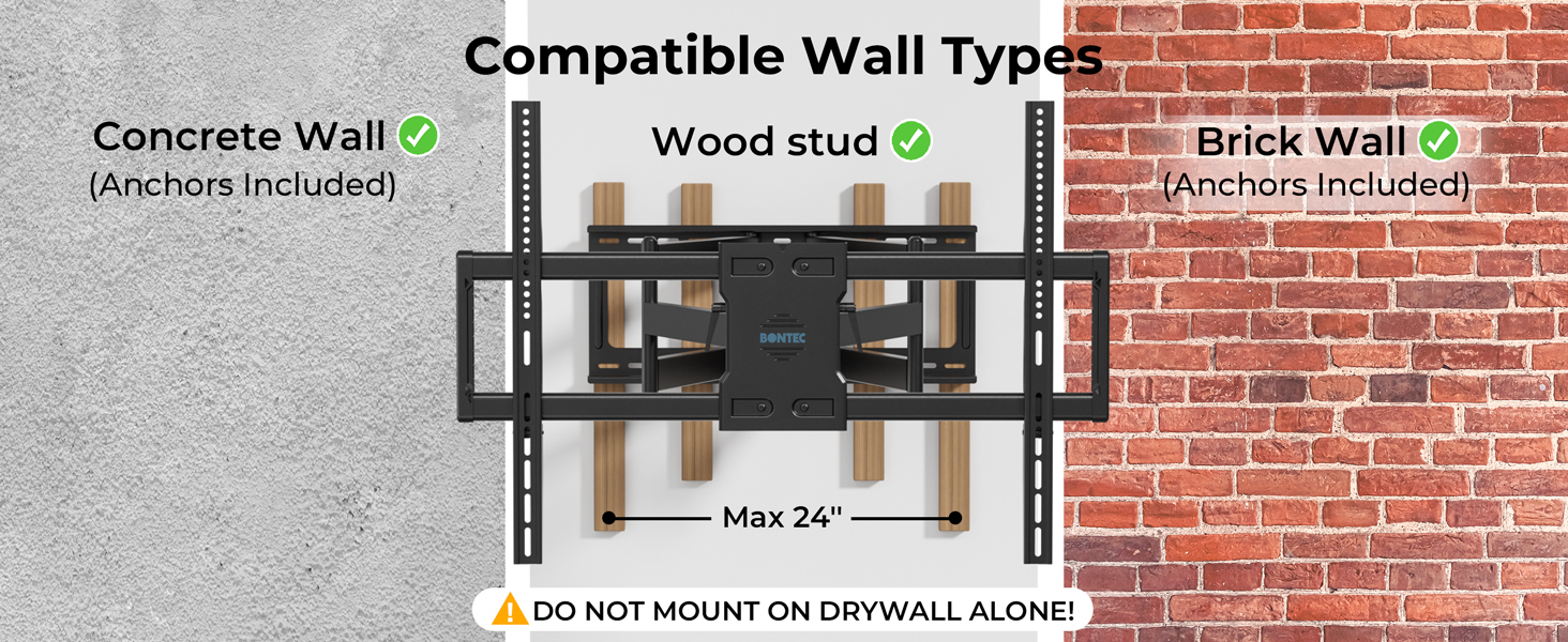 Настінний кріплення для телевізора BONTEC 60-110 дюймів, до 125 кг, подвійний важіль, витягування 1016 мм, регульований, поворотний, сумісний з VESA 800x600 мм, для великих XXL телевізорів