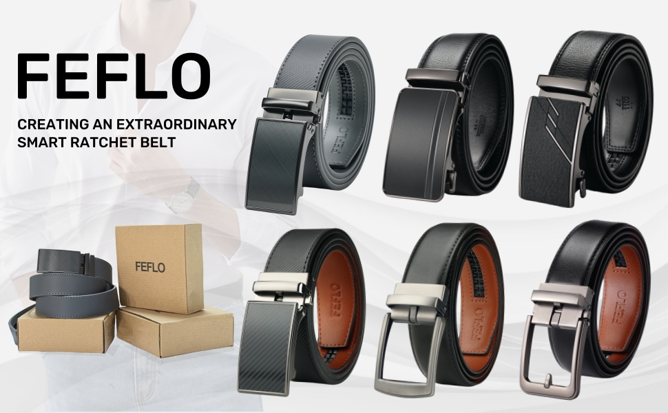 Чоловічий шкіряний ремінь FEFLO з автоматичною пряжкою, регульований, 35 мм, для костюма, джинсів, штанів, повсякденного та ділового стилю (сірий, 130 см, для талії 103-113 см)