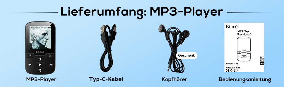 MP3 плеєр Bluetooth 5.3 16GB, Радіо, E-Book, Крокомір, Диктофон, Підтримка MicroSD до 128GB (Чорний)