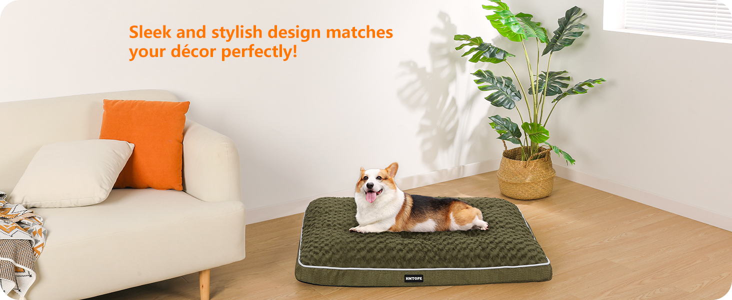 Ортопедичне ліжко для собак, килимок для собак з двошаровим дизайном, миється, знімний кошик для собак, 90 см для маленьких та середніх собак (89 x 59 x 10 см, оливковий)