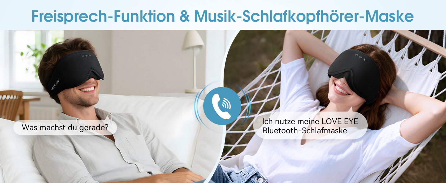 Маска для сну з Bluetooth навушниками LOVE EYE 3D для зручного сну на боці, бамбукова, чорна