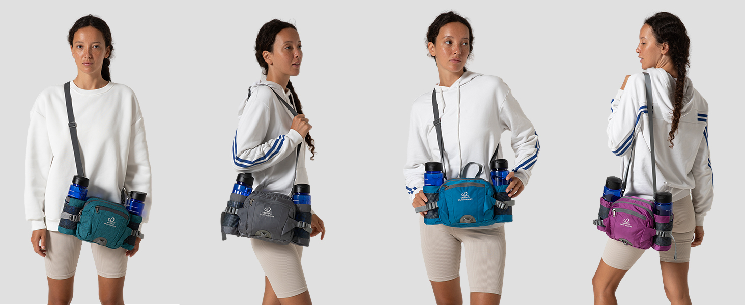 Водонепроникна поясна сумка Waterfly з тримачем для пляшки, регульованим ременем, кишенею для телефону, для туризму, подорожей, кемпінгу, чорна