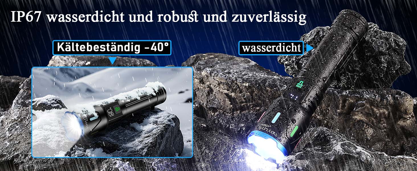 Ліхтар LED акумуляторний 500000 люмен, надпотужний з акумулятором 5000 mAh, LCD-індикатор заряду, 3 режими, регульований фокус, для кемпінгу та відпочинку на природі, матовий чорний