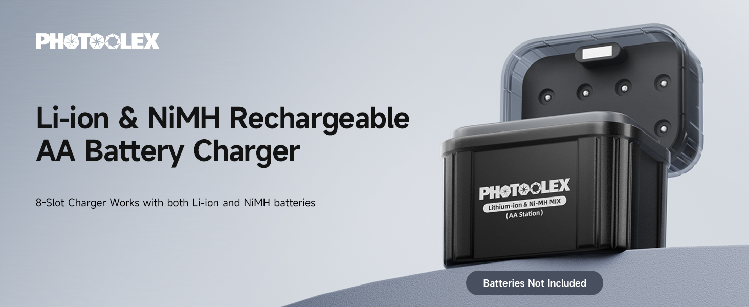 Акумулятори AA перезаряджувані (3000мВт·год, 1.5V) та NiMH акумулятори AA (2700мАг, 1.2V) з гібридним зарядним пристроєм (4 шт.) + бокс для зберігання