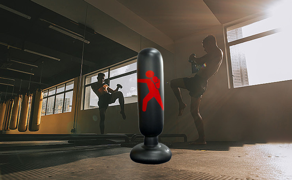 Надувний боксерський мішок для дітей 160 см, рукавиці та насос - для занять боксом, карате в приміщенні та на вулиці, чорний